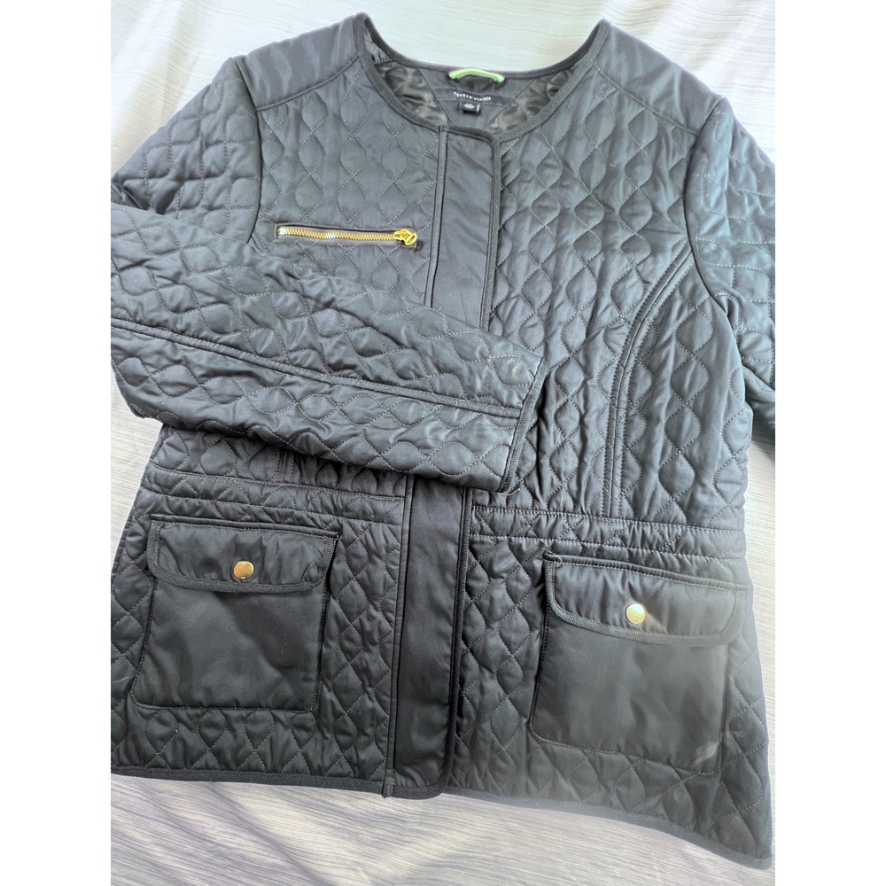 Tommy Hilfiger Womens Navy Blue Quilted Jacket Gold Hardware Size Large